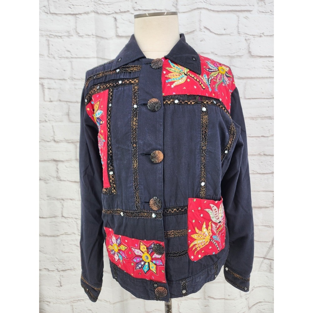 Vintage Sandy Starkman Boho‎ Patchwork Jacket Whimsy Funky Hippie Floral Small